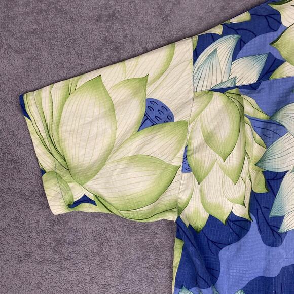 Tommy Bahama Hawaiian Shirt Men L Green Blue Floral 100% Silk Resort Vacation - Picture 11 of 16